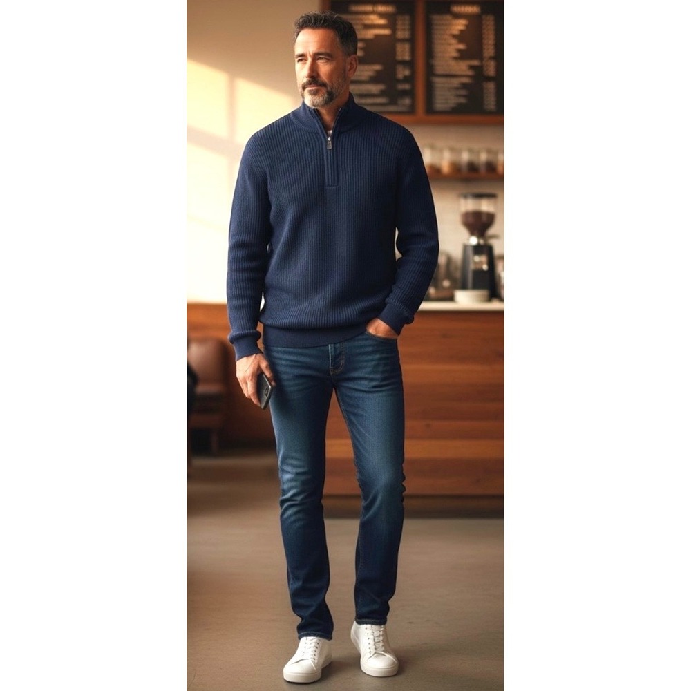 VTG St. Croix Mens Size L Wool Blend Ribbed 1/4 Zip Sweater Made in USA Luxury